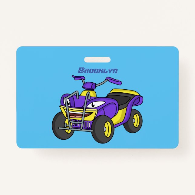 Purple Quad bike cartoon illustration Badge (Front)
