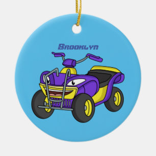 Purple Quad bike cartoon illustration Ceramic Ornament