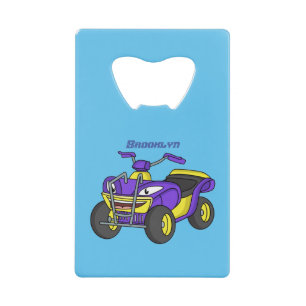 Purple Quad bike cartoon illustration  Credit Card Bottle Opener