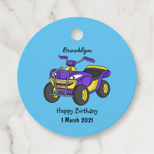 Purple Quad bike cartoon illustration Favour Tags