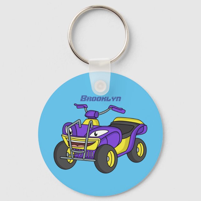 Purple Quad bike cartoon illustration Keychain (Front)