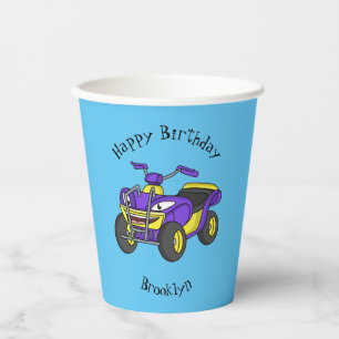 Purple Quad bike cartoon illustration Paper Cups