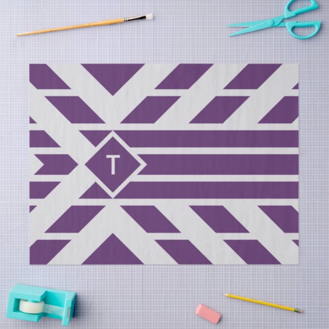 Purple Quadrangle Stripes, Monogram Tissue Paper (Craft)
