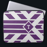 Purple Quadrangle Stripes on Grey, Monogram Sleeve<br><div class="desc">Protect your computer with a stylish laptop sleeve featuring an eye-catching purple and grey geometric pattern. Purple parallelograms and stripes point to a purple diamond in the right third of the image. The diamond contains a customizable monogram. The background is light grey. Digitally created image. Copyright © 2016 Claire E....</div>