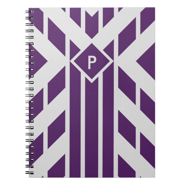 Purple Quadrangle Stripes on Grey with Monogram Notebook (Front)