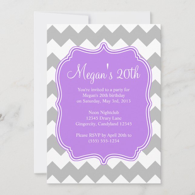 Purple Quatrefoil Chevron Birthday Invitation (Front)