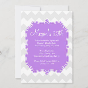 Purple Quatrefoil Chevron Birthday Invitation