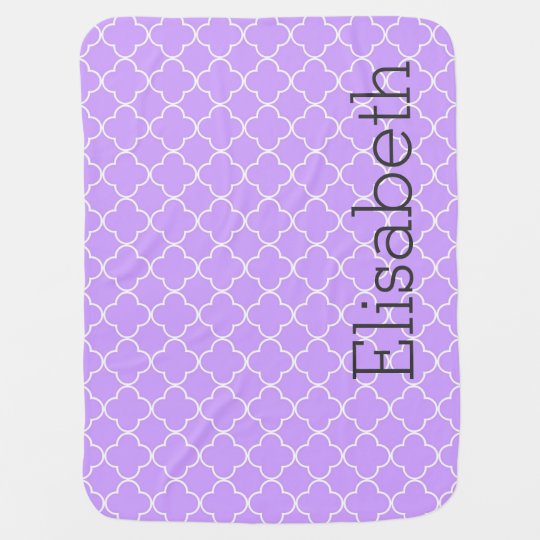 Purple Quatrefoil Custom Name Baby Blanket