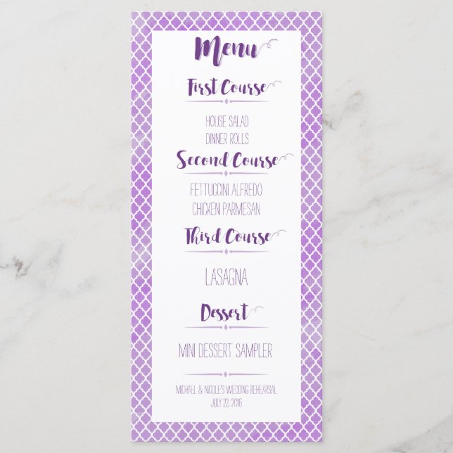 Purple Quatrefoil Menu (Front)