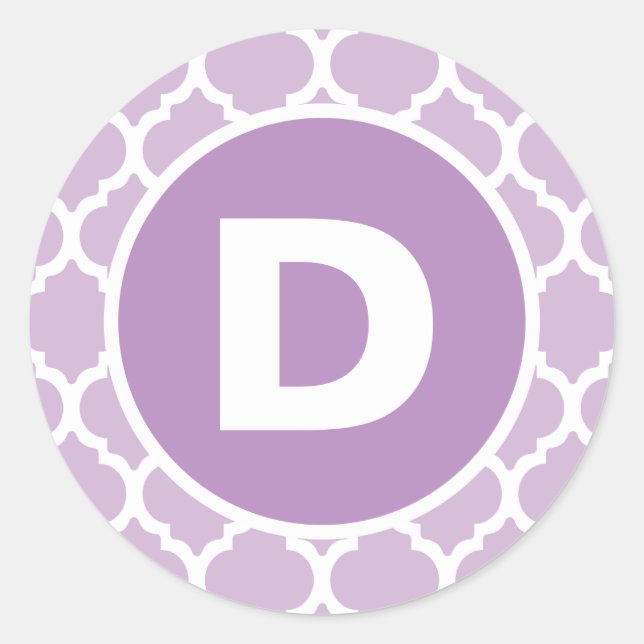 Purple Quatrefoil Monogram Classic Round Sticker (Front)
