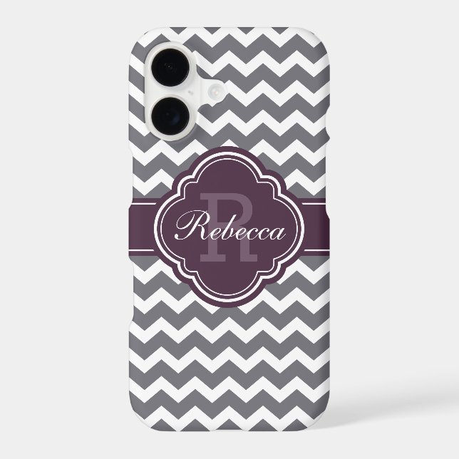 Purple Quatrefoil Monogram Grey Chevron Pattern (Back)