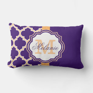 Purple Quatrefoil Monogram Lumbar Pillow