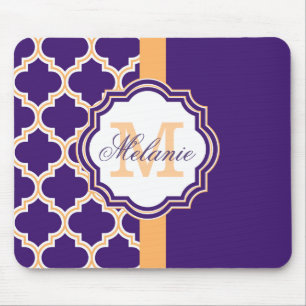 Purple Quatrefoil Monogram Mouse Pad