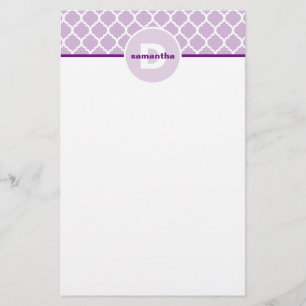 Purple Quatrefoil Monogram Stationery