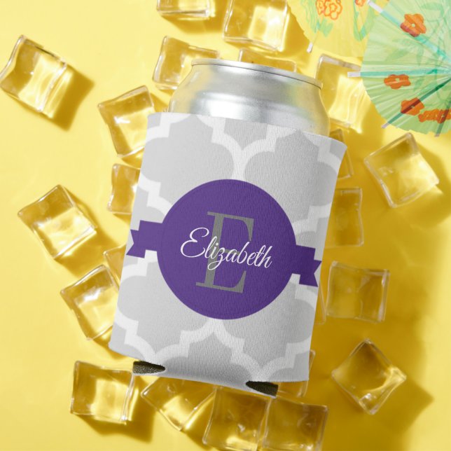 Purple Quatrefoil Personalized Can Cooler (In Situ Summer)