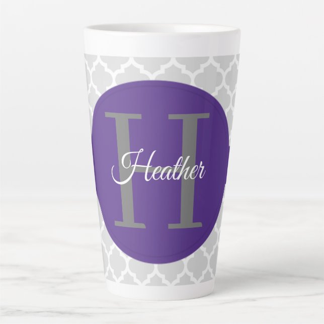Purple Quatrefoil Personalized Latte Mug (Front)