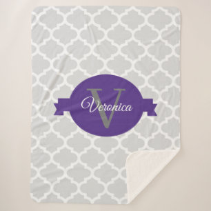 Purple Quatrefoil Personalized Sherpa Blanket