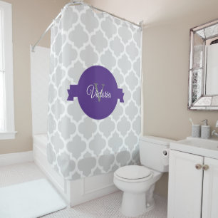 Purple Quatrefoil Personalized Shower Curtain