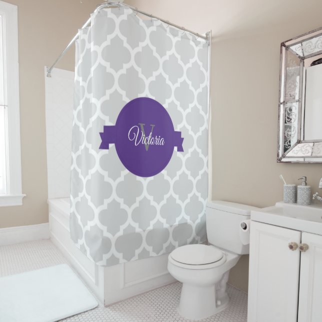 Purple Quatrefoil Personalized Shower Curtain (In Situ)