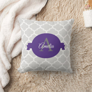 Purple Quatrefoil Personalized Throw Pillow