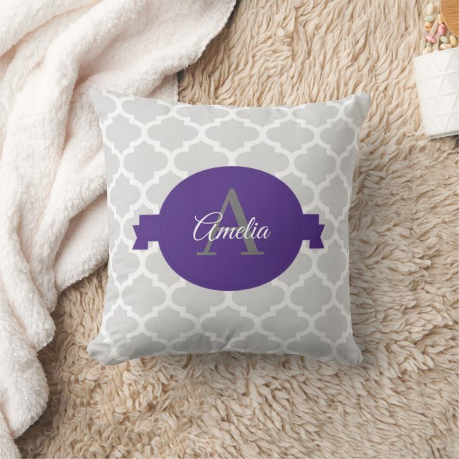 Purple Quatrefoil Personalized Throw Pillow (Blanket)