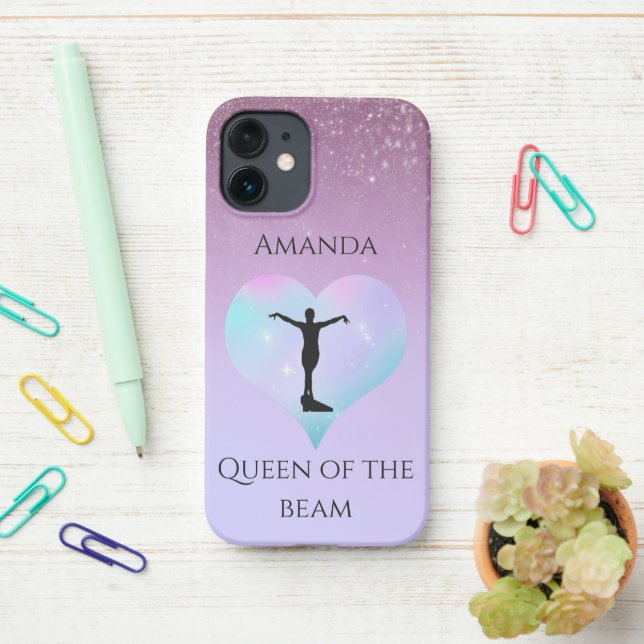Purple Queen Of The Beam Gymnastics Personalized iPhone Case (On Desk)