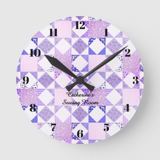 Purple quilting clock sewing room quilt decor (Front)