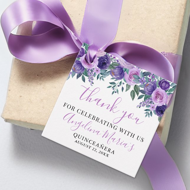 Purple Quinceanera Thank You Favour Tags (Purple Quinceanera Thank You Favor Tags)