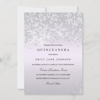 Purple Quinceanera Winter Wonderland Snowflakes Invitation