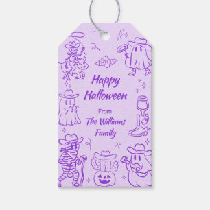 Purple Quirky Hand Drawn Doodles Spooky Halloween Gift Tags