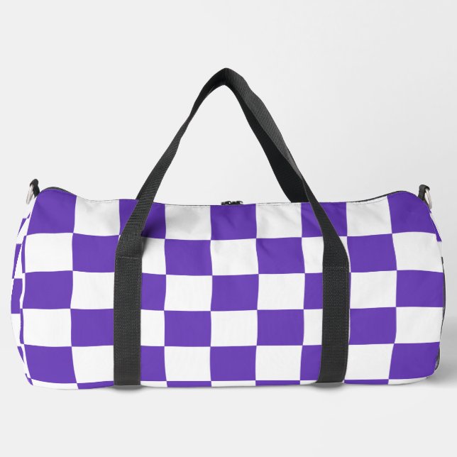 Purple Racing Chequered Flag Display Customizable Duffle Bag (Front)