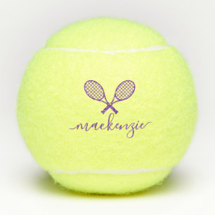 Purple Racquets with Name Personalized  Tennis Balls