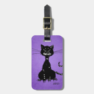 Purple Ragged Evil Black Cat Luggage Tag