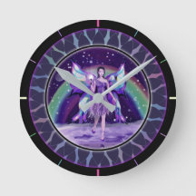 Purple Rain Fairy Round Clock