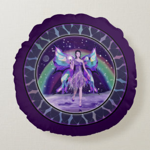 Purple Rain Fairy Round Pillow