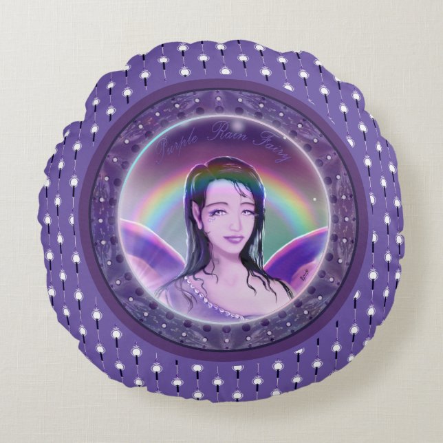 Purple Rain fairy Round Pillow (Front)