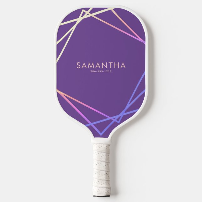 Purple Rainbow Geometric Personalized Name Pickleball Paddle (Front)