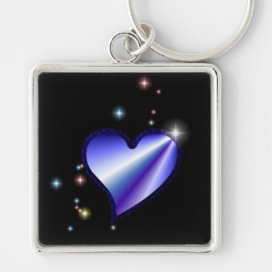 Purple Rainbow Heart with Stars Keychain