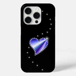 Purple Rainbow Heart with Stars on black iPhone 15 Pro Case