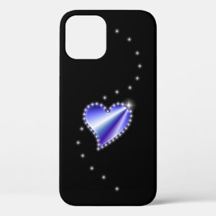 Purple Rainbow Heart with Stars on black iPhone 12 Case