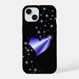Purple Rainbow Heart with Stars on black iPhone 15 Case