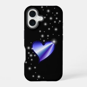 Purple Rainbow Heart with Stars on black iPhone 16 Case