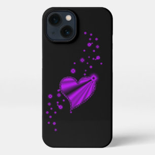 Purple Rainbow Heart with Stars on black iPhone 13 Case