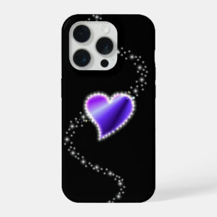 Purple Rainbow Heart with Stars on black iPhone 15 Pro Case