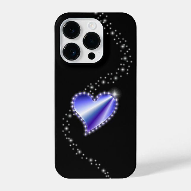 Purple Rainbow Heart with Stars on black iPhone Case (Back)