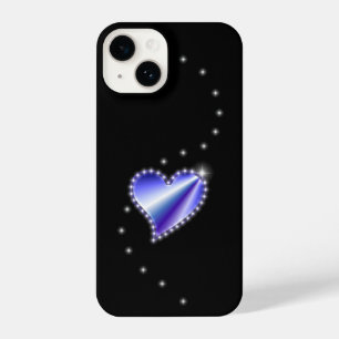 Purple Rainbow Heart with Stars on black iPhone 14 Case