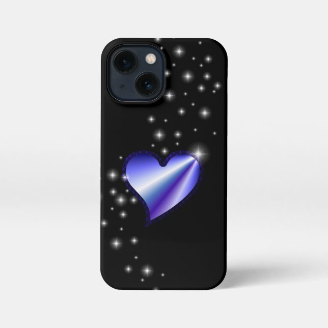 Purple Rainbow Heart with Stars on black iPhone Case (Back)