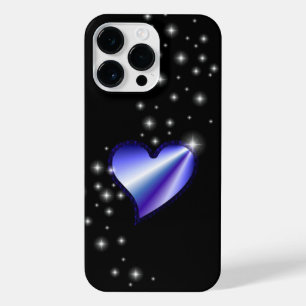 Purple Rainbow Heart with Stars on black iPhone 14 Pro Max Case