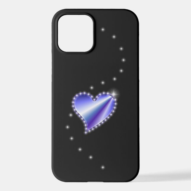 Purple Rainbow Heart with Stars on black iPhone Case (Back)