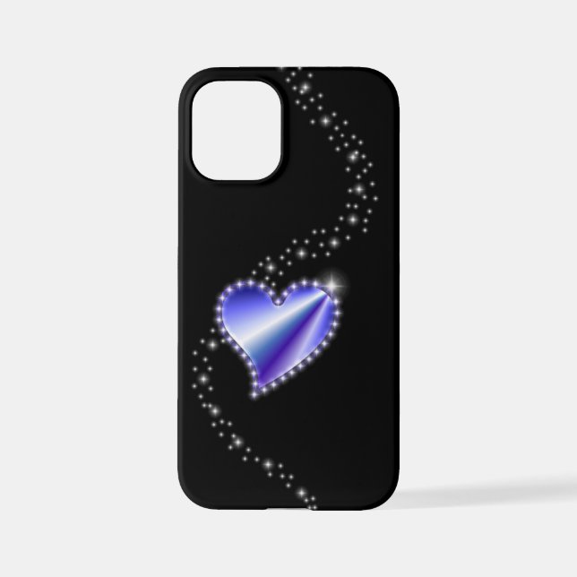 Purple Rainbow Heart with Stars on black iPhone Case (Back)